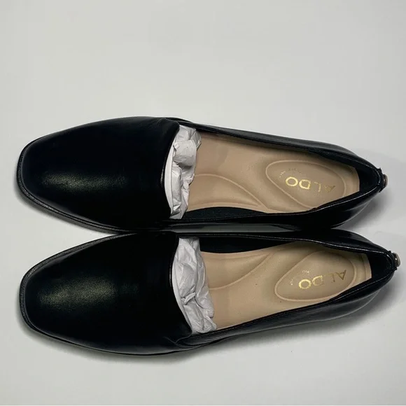 NEW ALDO Women's Slip on Black Genuine Leather Loafers Size 6 Flats Shoes - Picture 5 of 14